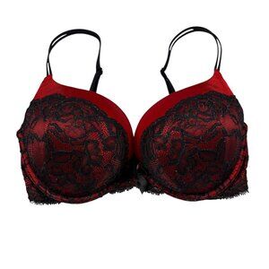 Victoria's Secret Black & Red Lace Very Sexy Plunge Bra Women's Size 34D